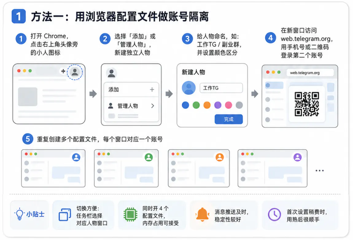 通过独立浏览器配置文件创建账号隔离环境