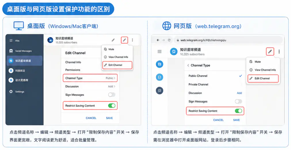 桌面版与网页版设置保护功能的区别